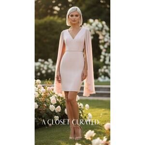 Mac Duggal Cape Sleeve Satin Mini Cocktail Dress Size 0 NEW Style 55358